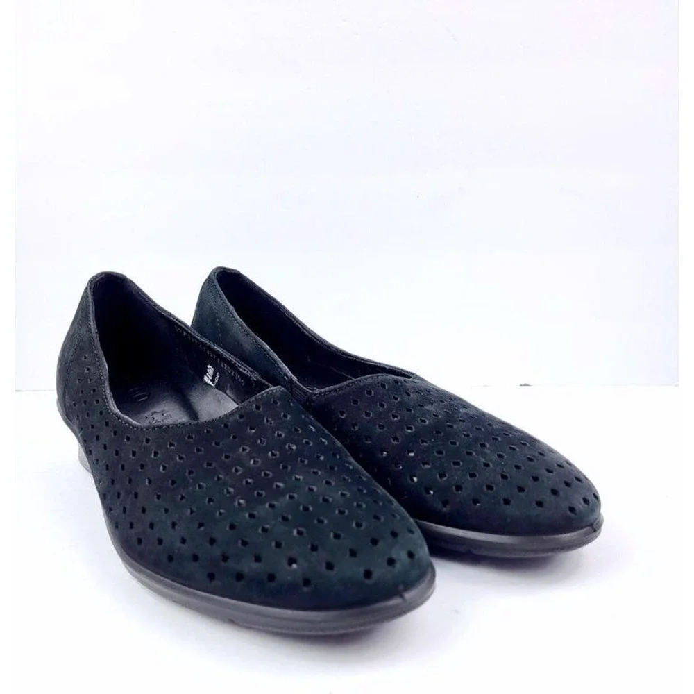 Women's ECCO Felicia Summer Slip On Shoes Nubuck‎ Leather Black - Size 7